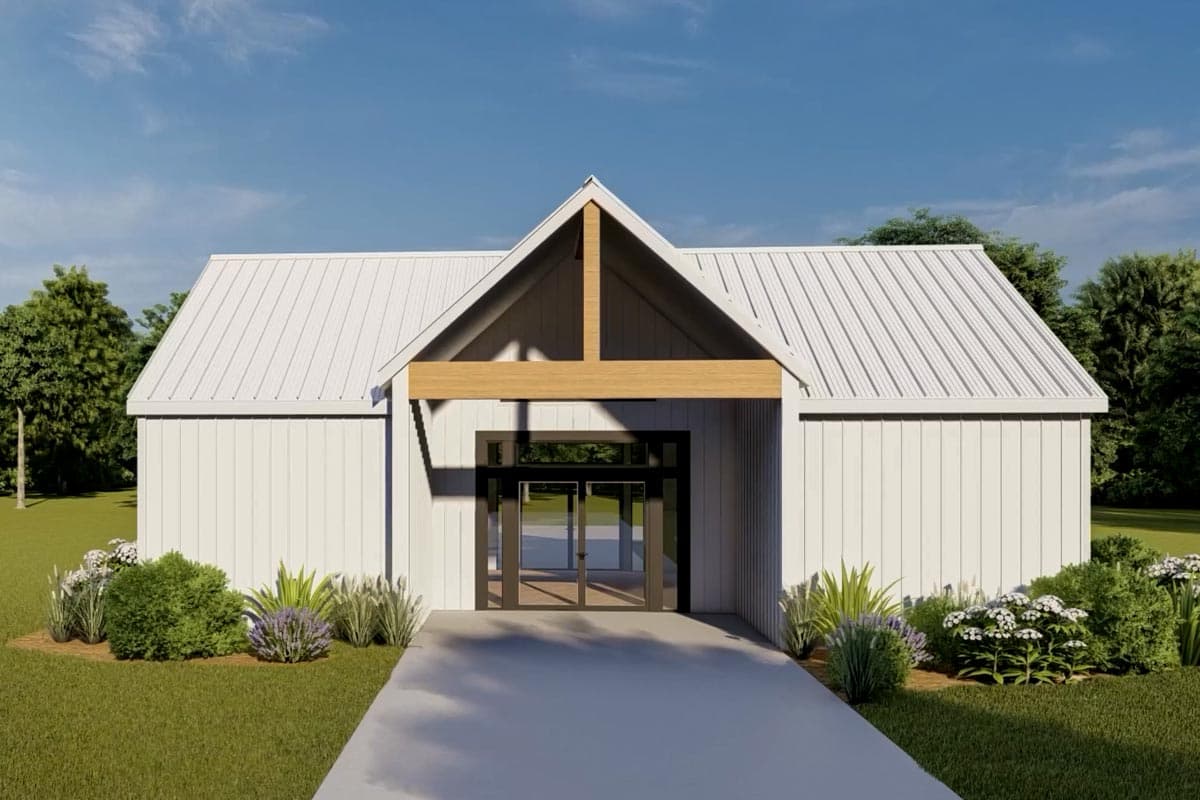 Plan 420104WNT: 2-Bed Modern Cottage House Plan Under 1000 Sq Ft with 15' Ceiling in Vaulted Great Room - Image #5 - Cabin, Contemporary, Cottage, Country, Modern, New American, Traditional, Vacation