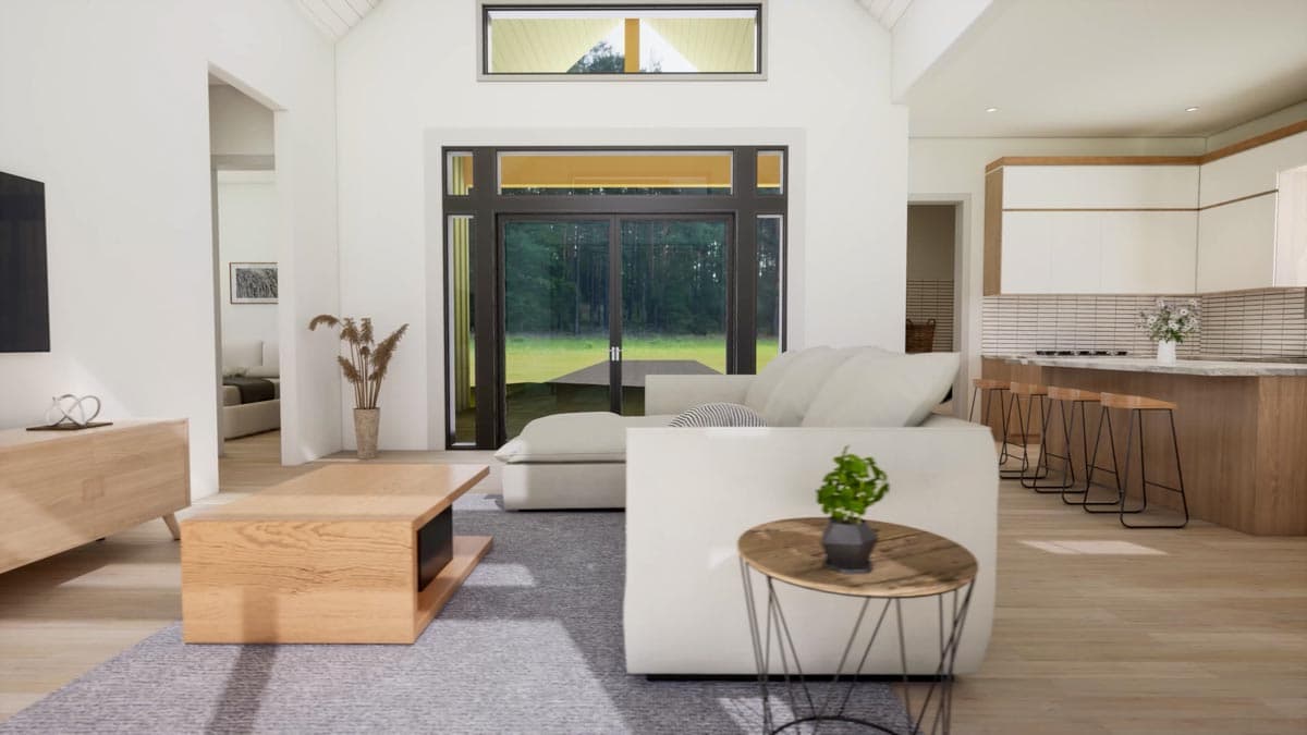 Plan 420104WNT: 2-Bed Modern Cottage House Plan Under 1000 Sq Ft with 15' Ceiling in Vaulted Great Room - Image #7 - Cabin, Contemporary, Cottage, Country, Modern, New American, Traditional, Vacation