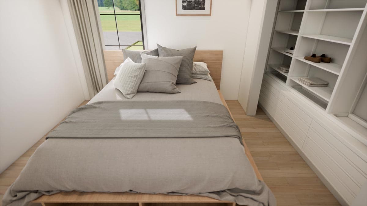 Plan 420104WNT: 2-Bed Modern Cottage House Plan Under 1000 Sq Ft with 15' Ceiling in Vaulted Great Room - Image #13 - Cabin, Contemporary, Cottage, Country, Modern, New American, Traditional, Vacation