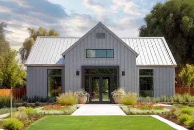 2-Bed Modern Cottage House Plan Under 1000 Sq Ft with 15' Ceiling in Vaulted Great Room