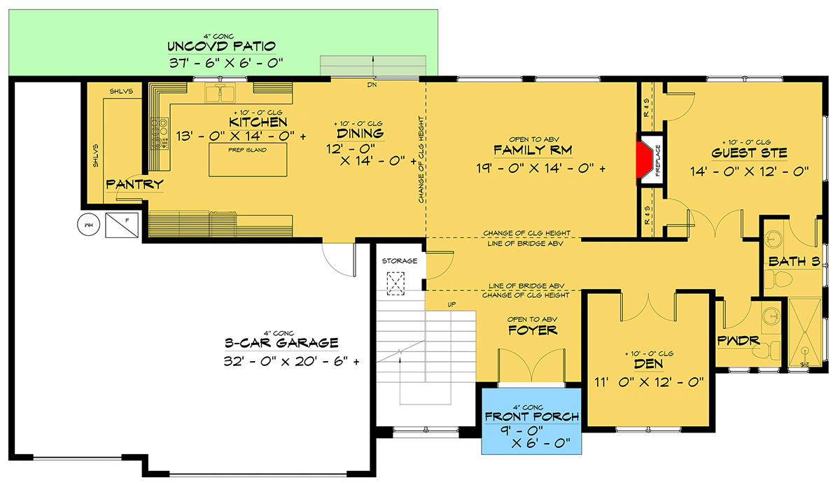 Plan 666219RAF: 2-Story Contemporary House Plan with 4 Upstairs Bedrooms and a Main Floor Guest Suite - Floor Plan - Main Level - Contemporary, Craftsman, New American, Northwest, Transitional