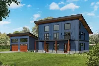 2-Bed Modern Mountain Home Plan with Third Floor Loft and 2-Car Garage