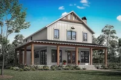 4-Bed Two-Story Barndominium-Style Farmhouse Plan with Large Loft - 2417 Sq Ft
