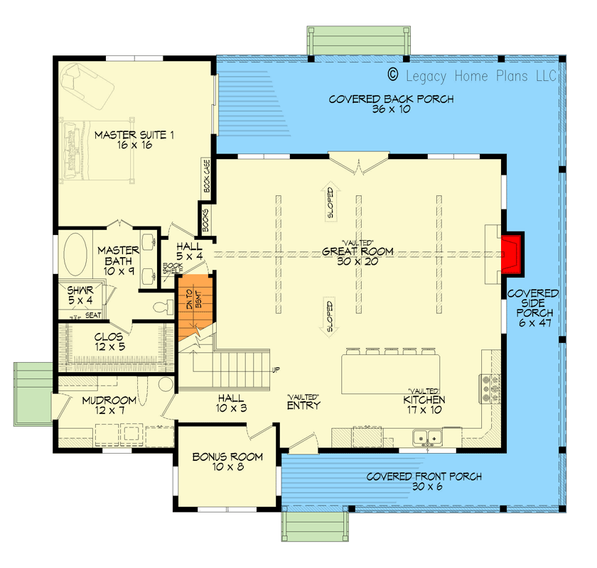 Plan 680173VR: 4-Bed Back Woods House Plan with Lower Level ADU Apartment and Drive-Under Garage - Floor Plan - Main Level - Country