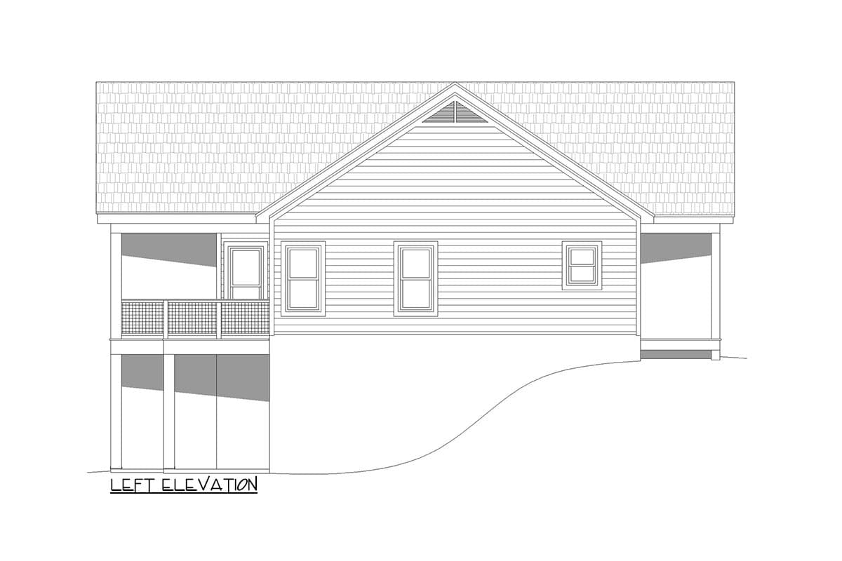 Plan 680174VR: 2 Bed 1357 Square Foot Ranch House Plan for the Rear Sloping Lot - Image #4 - Country, Craftsman, Mountain, Traditional
