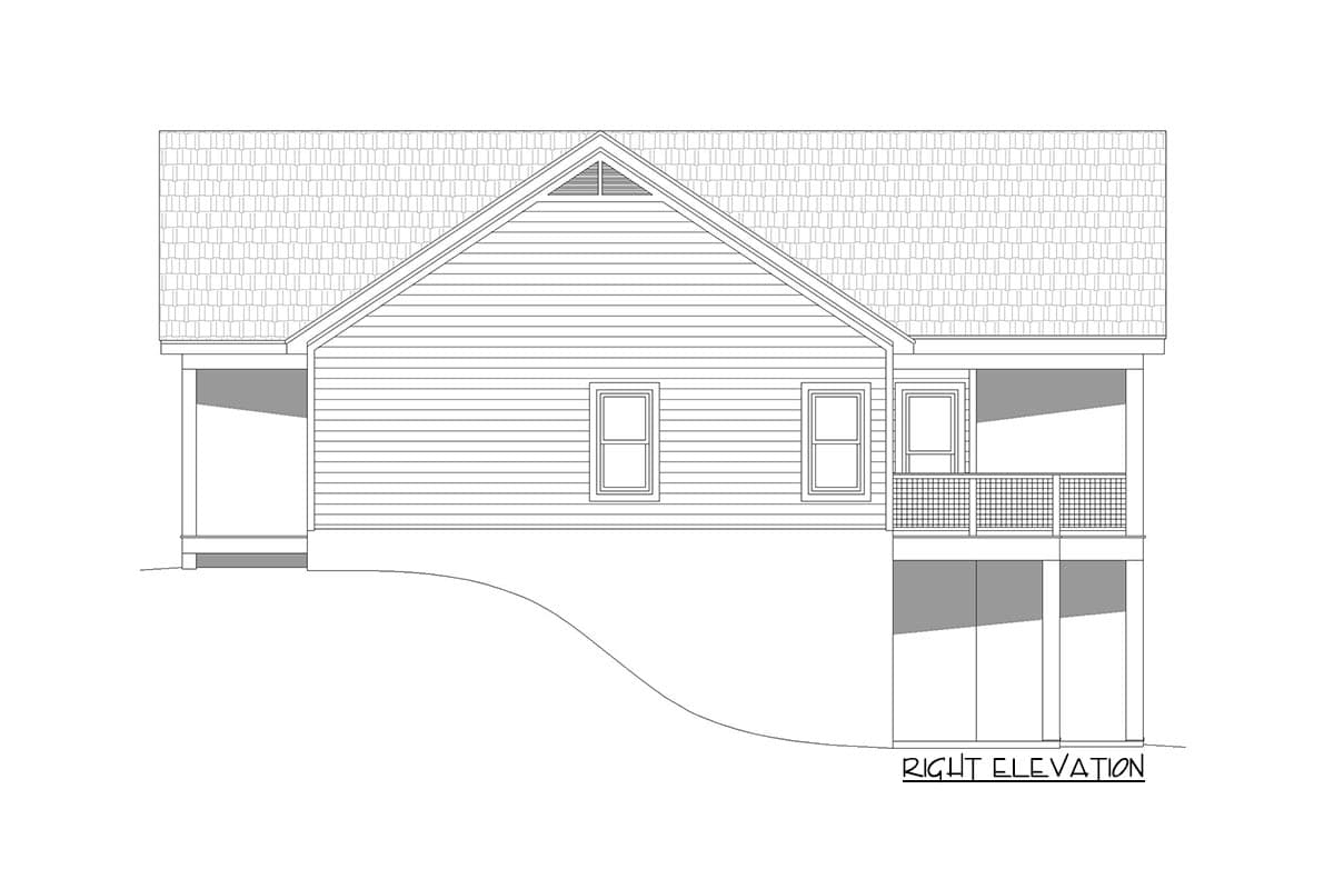 Plan 680174VR: 2 Bed 1357 Square Foot Ranch House Plan for the Rear Sloping Lot - Image #6 - Country, Craftsman, Mountain, Traditional