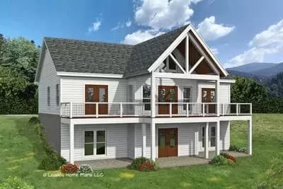 2 Bed 1357 Square Foot Ranch House Plan for the Rear Sloping Lot