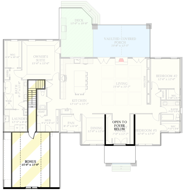 Plan 46498LA: 3 Bed Transitional House Plan Under 2700 Square Feet with Bonus Room - Floor Plan - Bonus Level - Acadian, Ranch, Southern, Transitional