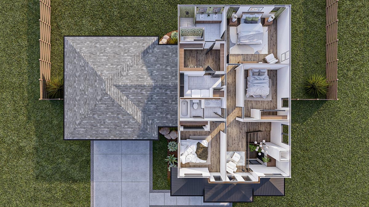 Plan 623266DJ: 2200 Sq. Ft. Modern Prairie House Plan with Home Office and Upstairs Laundry - Image #17 - Modern, Prairie