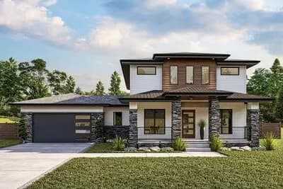 2200 Sq. Ft. Modern Prairie House Plan with Home Office and Upstairs Laundry