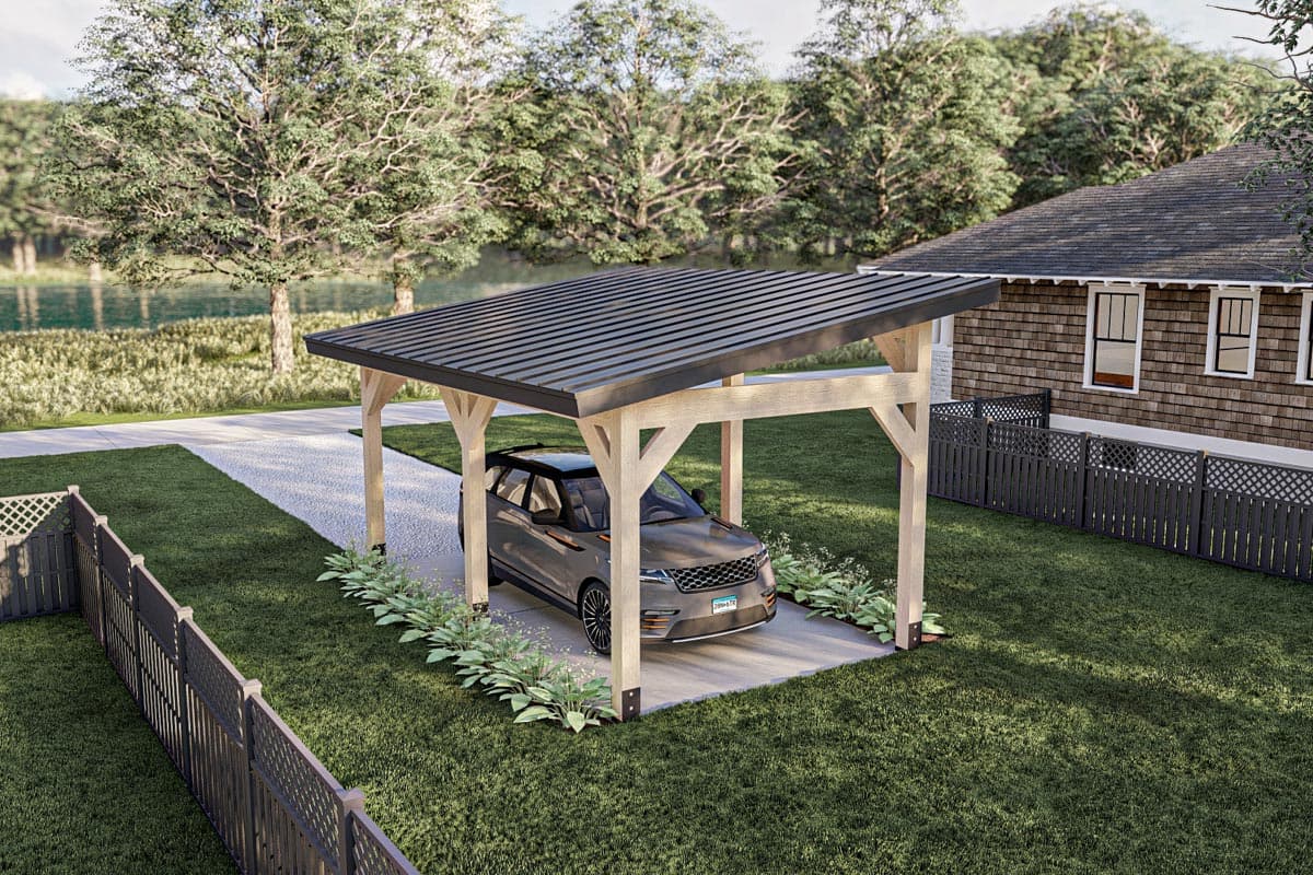 Plan 623268DJ: 252 Square Foot Carport with Sloping Metal Roof - Image #4