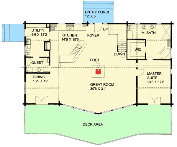 Plan 35434GH: Spacious Log Home Plan - Floor Plan - Main Level - Log Cabin, Mountain, Northwest, Rustic