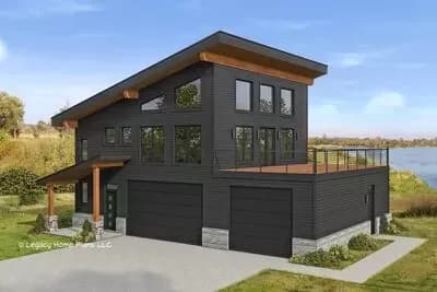 Modern Lake Home Plan with Third Floor Loft and Rooftop Deck - 1669 Sq Ft