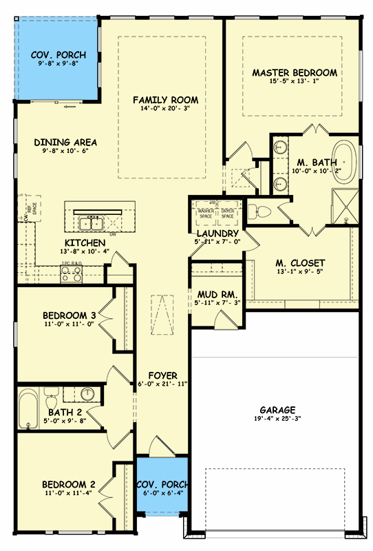 Plan 100312GHR: 3 Bed 1741 Square Foot One-Story House Plan with Split Bedroom Layout - Floor Plan - Main Level - New American, Ranch