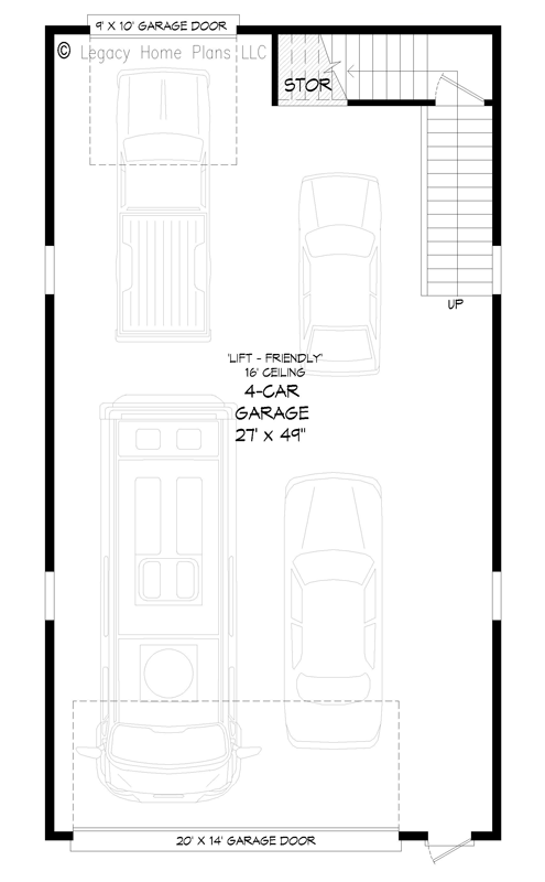 Plan 680177VR: 1400 Square Foot RV Garage with 917 Square Foot Apartment Above - Floor Plan - Main Level - Barndominium, Carriage, Country, Farmhouse, Rustic, Traditional