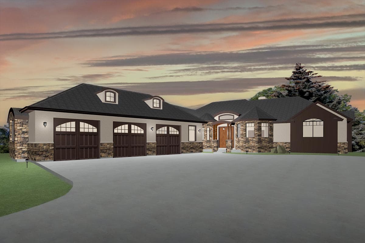 Plan 703010TYL: Transitional House Plan with Finished Lower Level and an Angled 3-Car Garage - Image #37 - European, Transitional