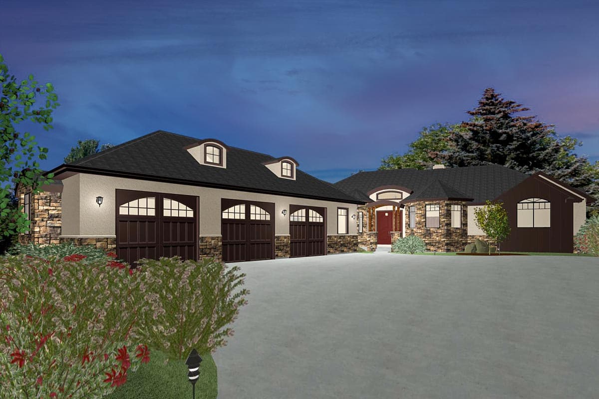 Plan 703010TYL: Transitional House Plan with Finished Lower Level and an Angled 3-Car Garage - Image #38 - European, Transitional