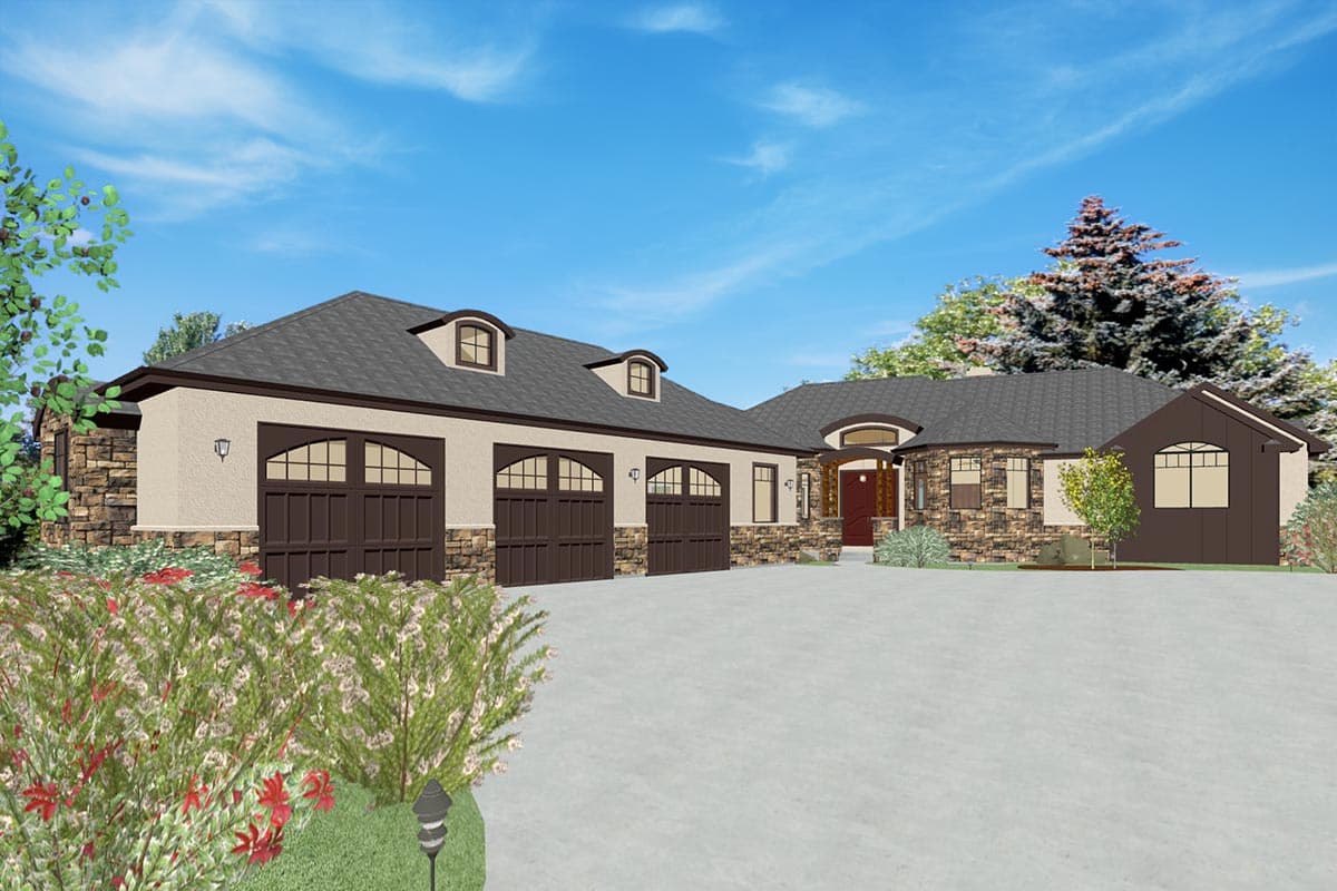 Plan 703010TYL: Transitional House Plan with Finished Lower Level and an Angled 3-Car Garage - Image #39 - European, Transitional