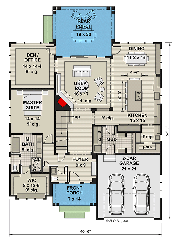 Plan 14780RK: 3 Bed 2 Story Craftsman Home Plan Under 2700 Square Feet with Main Floor Home Office - Floor Plan - Main Level - Craftsman, Shingle
