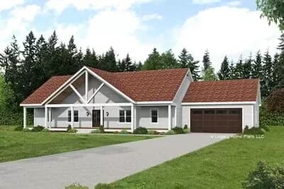 3-Bed Simple Country Craftsman House Plan with Vaulted Porches - Under 2000 Sq Ft