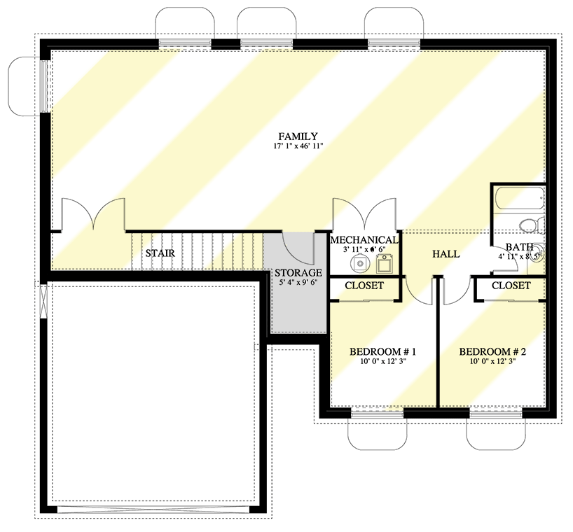 Plan 61450UT: One-Story Clipped Gable House Plan Under 1500 Square Feet with Lower Level Expansion - Floor Plan - Lower Level - French Country, Ranch, Traditional
