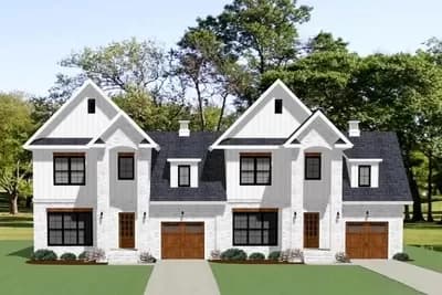 New American Duplex House Plan with 1549 Square Foot 2-Bed Units