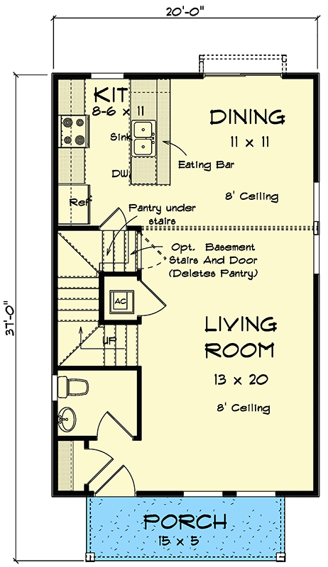 Plan 52328WM: 20-Foot-Wide 1280 Square Foot Country Home Plan - Floor Plan - Main Level - Country, Traditional
