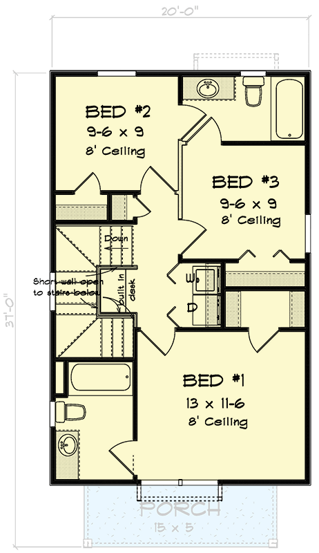 Plan 52328WM: 20-Foot-Wide 1280 Square Foot Country Home Plan - Floor Plan - 2nd Floor - Country, Traditional