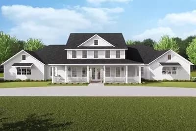 Sprawling Multi-Generational Farmhouse Plan Under 5000 Square Feet