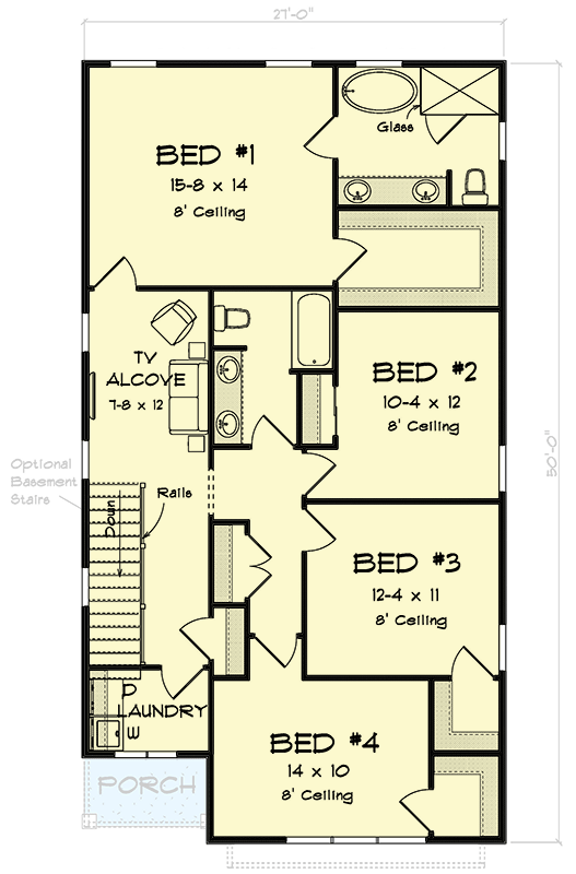 Plan 52330WM: 27 Foot Wide 2124 Square Foot 4 Bed House Plan with 2 Car Garage - Floor Plan - 2nd Floor - Traditional