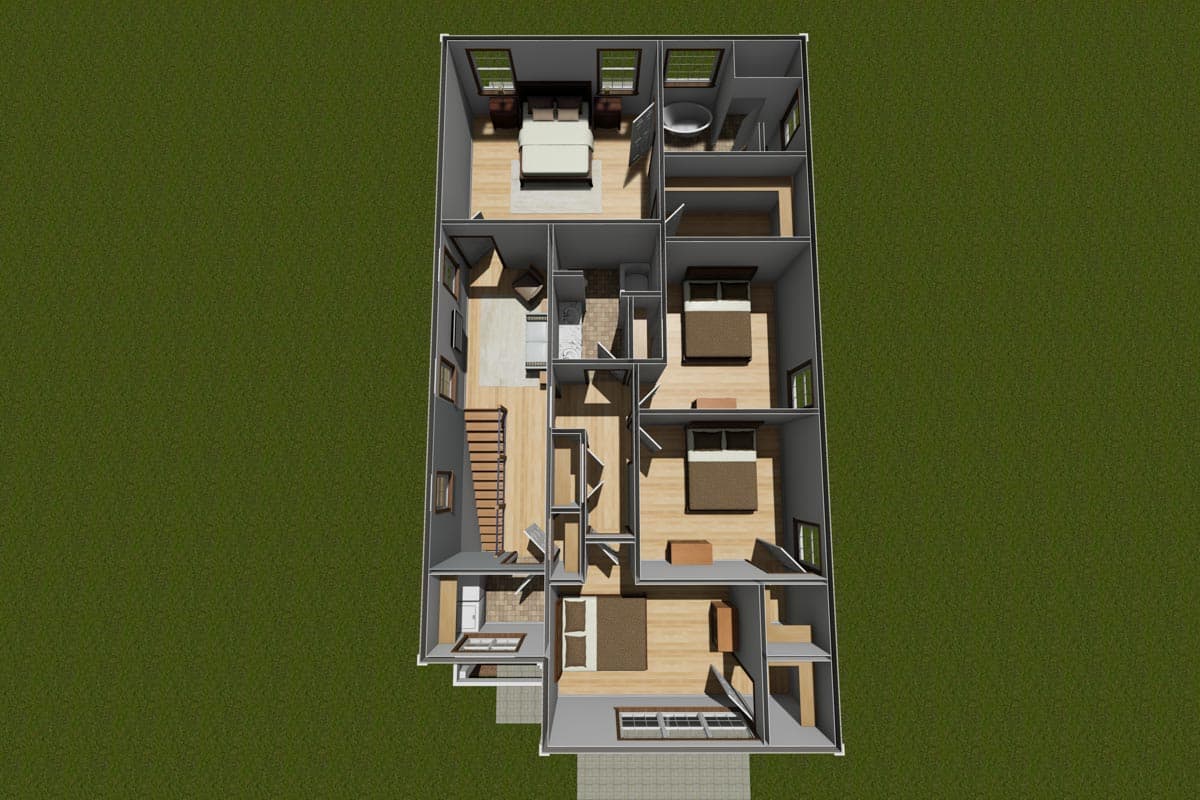 Plan 52330WM: 27 Foot Wide 2124 Square Foot 4 Bed House Plan with 2 Car Garage - Image #7 - Traditional