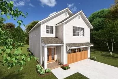 27 Foot Wide 2124 Square Foot 4 Bed House Plan with 2 Car Garage