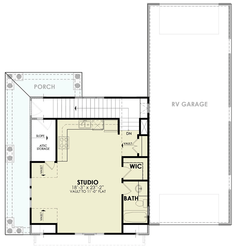 Plan 25818GE: 1326 Square Foot RV Garage with 651 Studio Apartment Above - Floor Plan - 2nd Floor