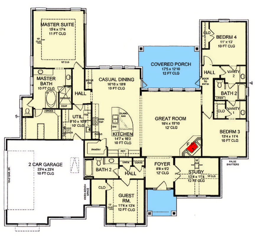 Plan 54038LK: 2712 Square Foot Contemporary Hill Country House Plan with 4 Bedrooms - Floor Plan - Main Level - Contemporary, Hill Country, New American, Rustic