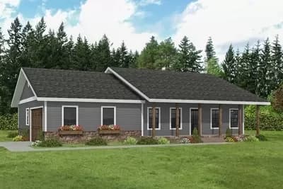 Traditional Ranch House Plan with 6 Foot Deep Front Porch and 8 Foot Deep Rear Porch
