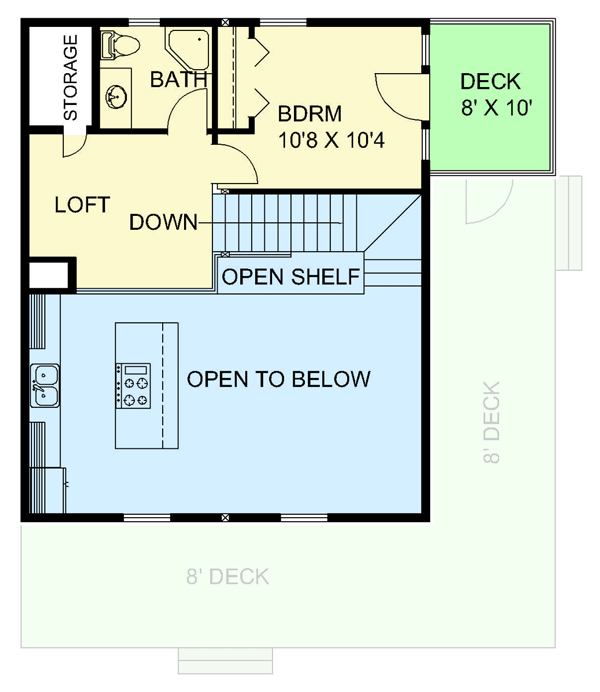 Plan 350049GH: Bungalow Just under 1200 Square Feet with Two-Story Great Room and Wraparound Deck - Floor Plan - 2nd Floor - Bungalow, Cottage, Craftsman