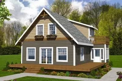 Bungalow Just under 1200 Square Feet with Two-Story Great Room and Wraparound Deck