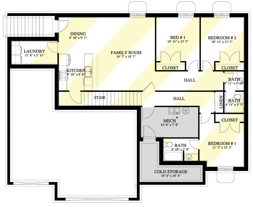 Plan 61452UT: One-Story 1689 Square Foot House Plan with Large Walk-In Pantry and Vaulted Family Room - Floor Plan - Optional Lower Level