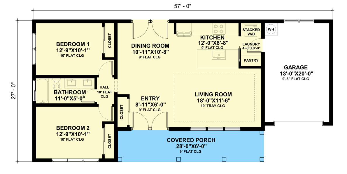 Plan 420107WNT: 1,020 Sq Ft Hill Country Ranch House Plan with Single-Car Garage - Floor Plan - Main Level - Contemporary, Country, Craftsman, Hill Country, Ranch, Rustic