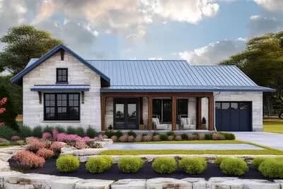 1,020 Sq Ft Hill Country Ranch House Plan with Single-Car Garage