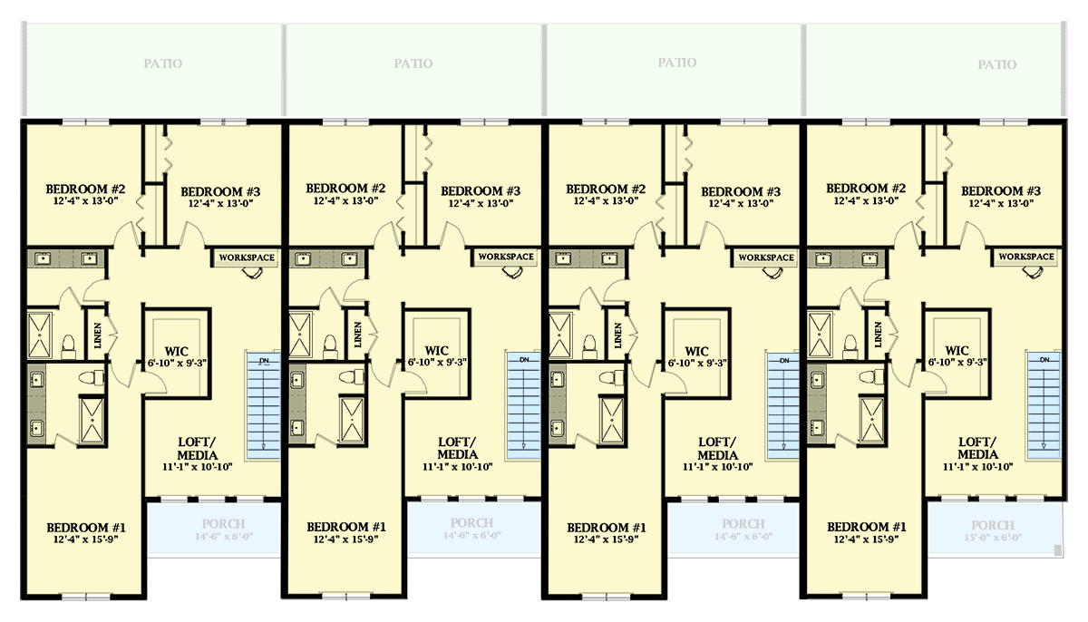 Plan 46500LA: 4 Unit House Plan with 2132 Square Foot 3 Bed 2.5 Bath Homes - Floor Plan - 2nd Floor - Traditional