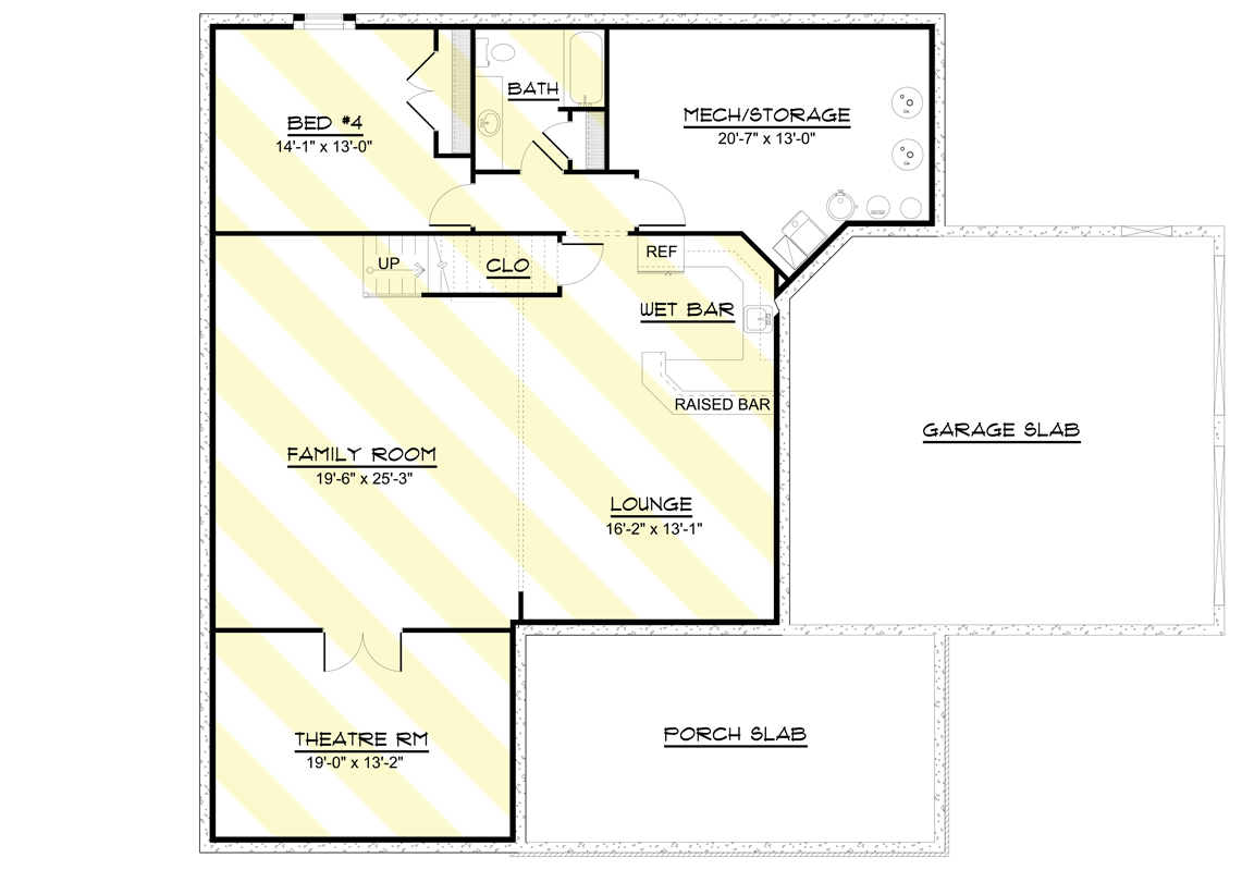 Plan 135238GRA: Barndominium-Style House Plan with 2-Car Garage and Optionally Finished Lower Level - Floor Plan - Optionally Finished Lower Level - Barndominium, Country, Farmhouse
