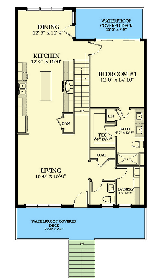 Plan 46501LA: 3-Story 2002 Square Foot House Plan Under 30-Feet Wide - Floor Plan - 2nd Floor - Southern, Transitional