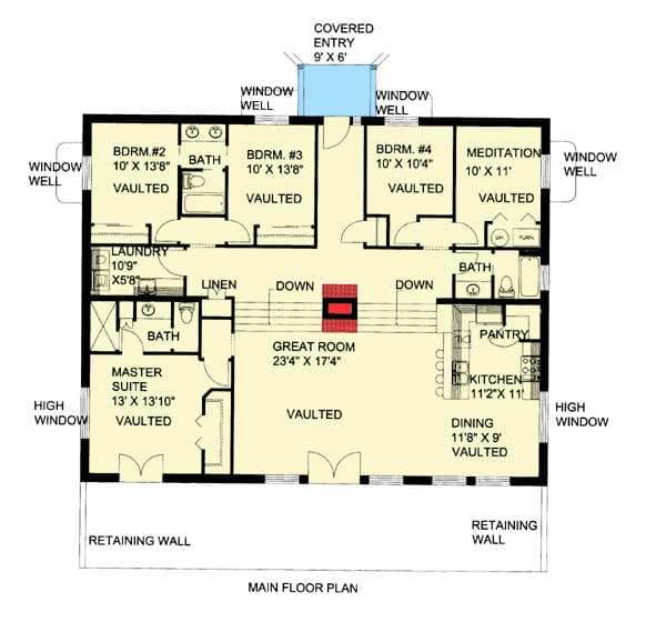 Plan 35458GH: Attractive Berm House Plan - Floor Plan - Main Level - Contemporary, Northwest