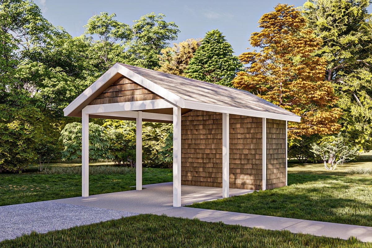 Plan 623273DJ: 1-Car Carport with a Cathedral Ceiling and Storage - Image #6 - Shingle