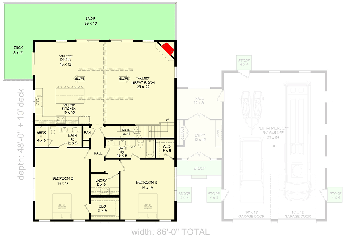 Plan 680183VR: 3-Story Mountain or Lake Home Plan with RV-Friendly Garage - Floor Plan - 2nd Floor - Cabin, Country, Craftsman, Mountain