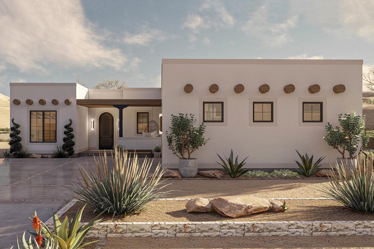 Plan 623274DJ: Adobe-Style One-Story 3 Bed House Plan Under 1900 Square Feet - Image #5 - Adobe , European, Southwest