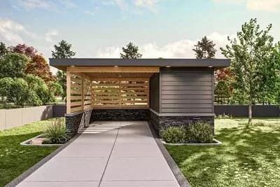 Modern 1-Car 336 Square Foot Carport with Storage