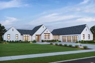 3704 Sq Ft Transitional Farmhouse with Home Office and Outdoor Dining Room with Glass Ceiling