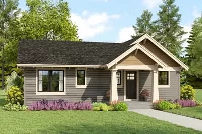 1040 Square Foot Craftsman Cottage Vaulted LIving-Dining Room